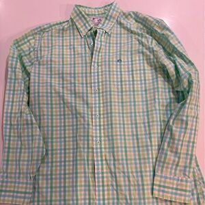 Southern Tide Men's Green and Yellow Plaid Button Down Shirt